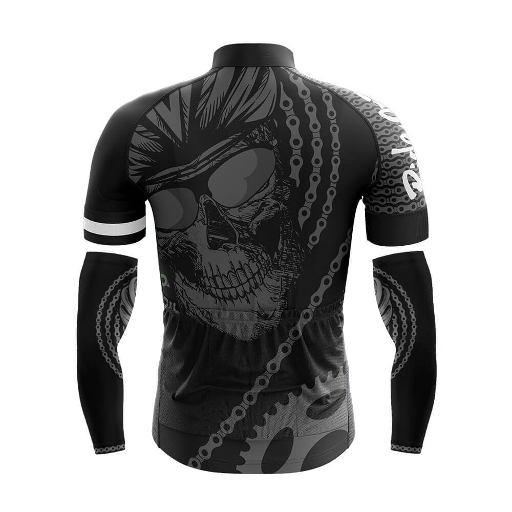 Cool Cycling Jersey With Arm Sleeves Ride Or Die V4 Black White Grey Skull Mens Bike Jersey