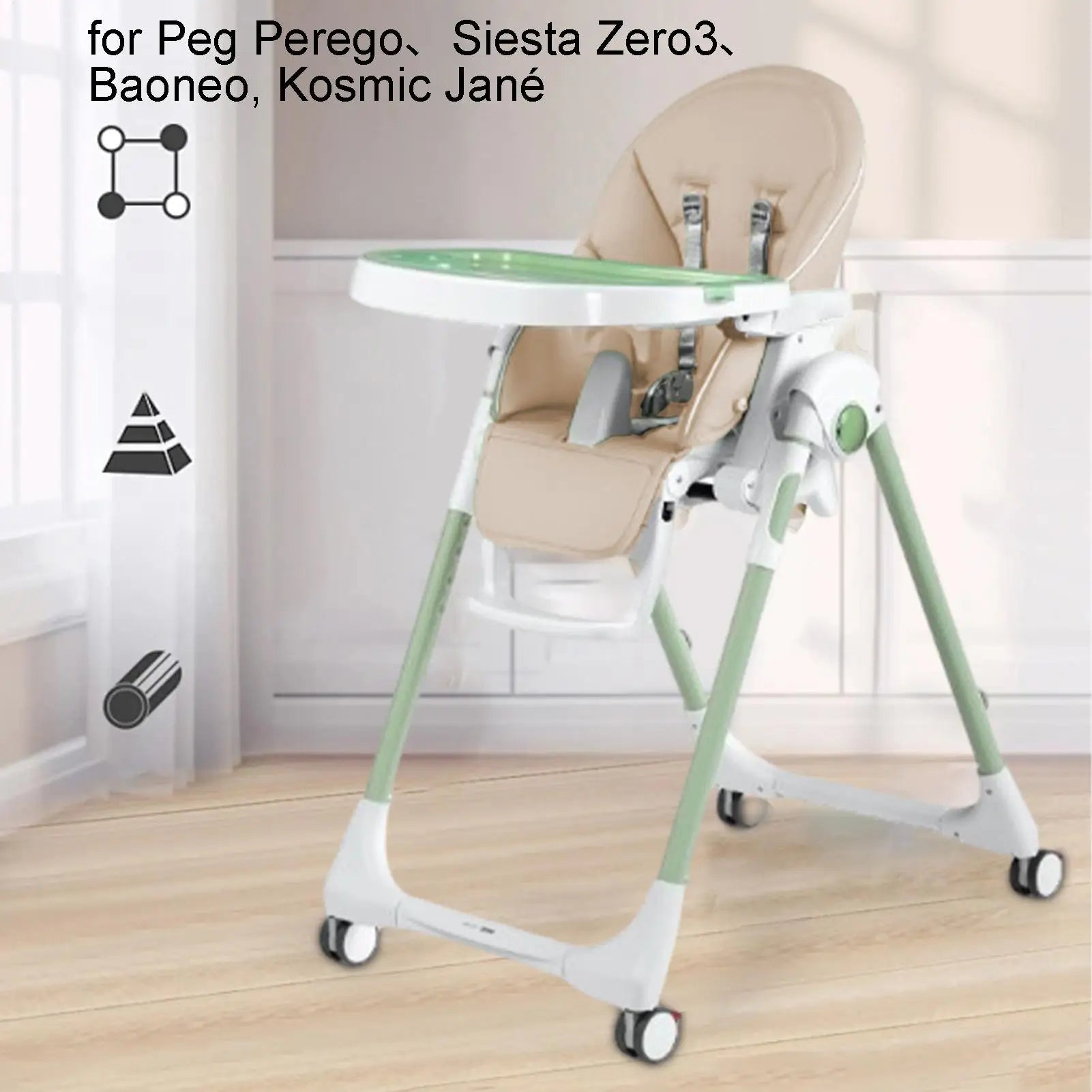 Highchair Seat PU Leather Cushion for Baby Dinner Chair with Harness Shoulder Crotch PAD Baby Accessories